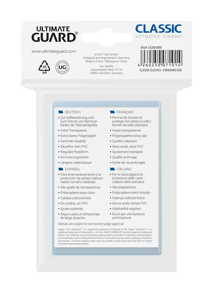 Ultimate Guard Classic Soft Sleeves Fundas de Cartas Tamaño Estándar Transparente (100)